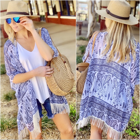 LOOKING FOR FUN PAISLEY PRINT KIMONO/COVER UP-BLUE - Picture 3 of 3
